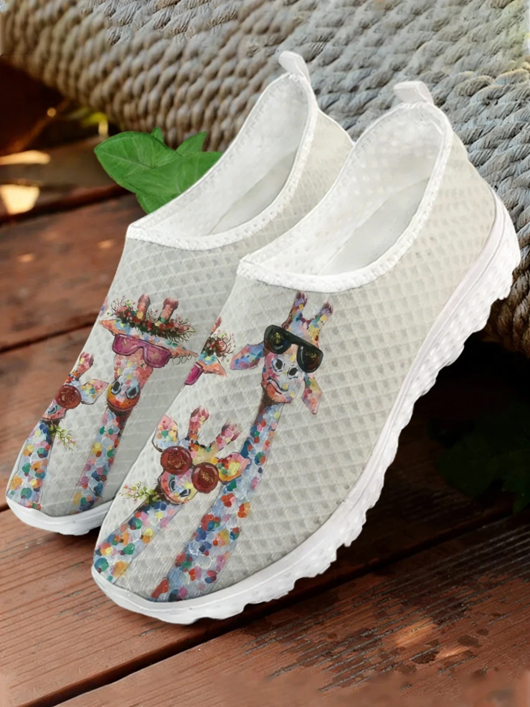 Women Shoes Tennis - Кроссовки с принтом жирафа из сетчатой